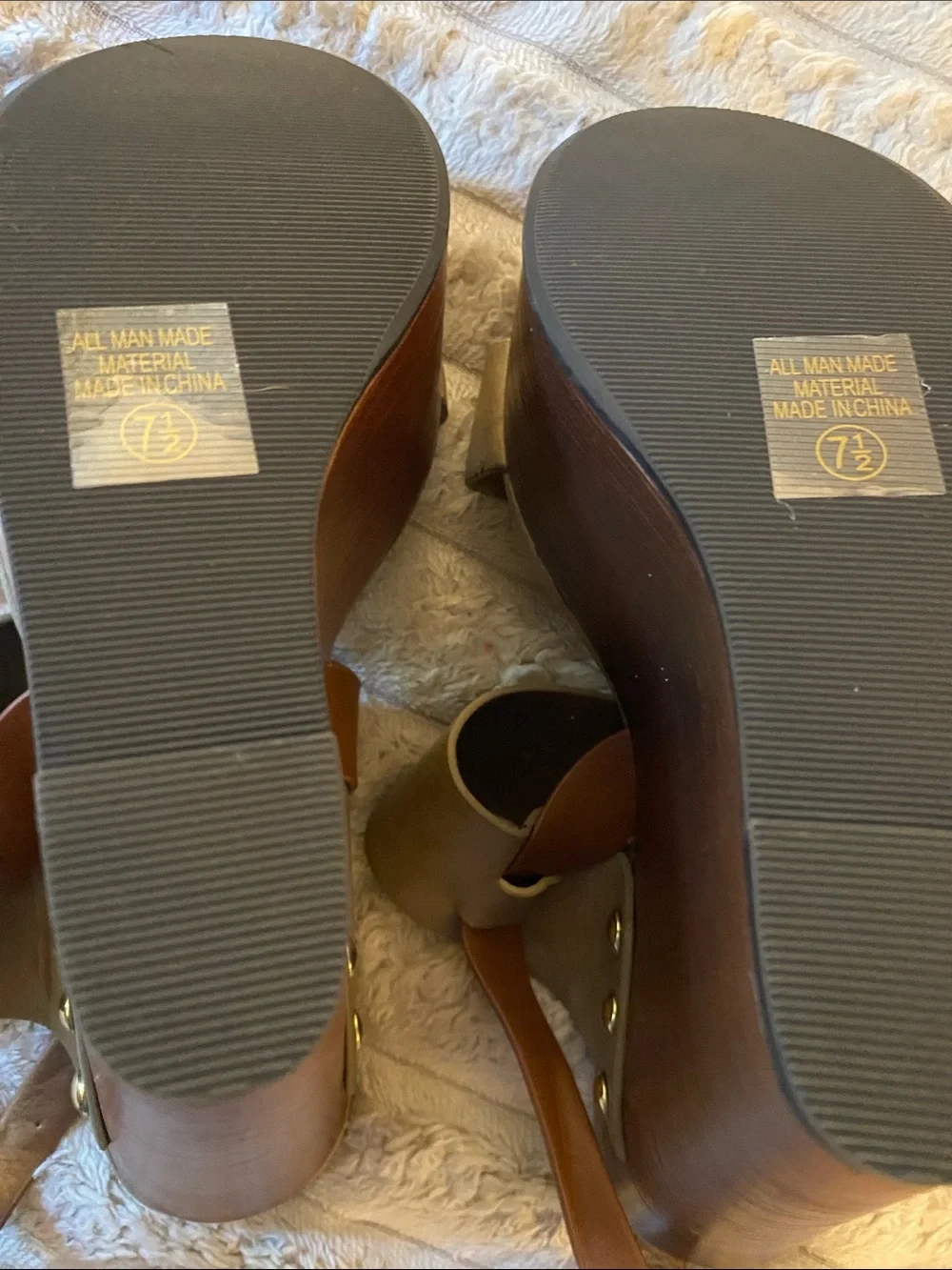 Moda International Taupe Suede Wedge Sandals with Wood-Effect Platform